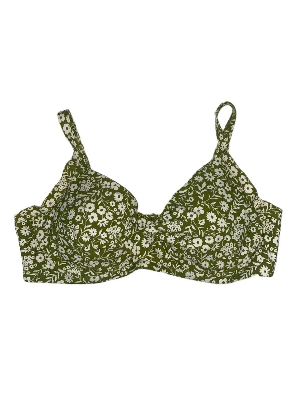 Y2K Cottagecore Floral Bikini Top Green White Retro Summer Beach Vibes 2X Fit